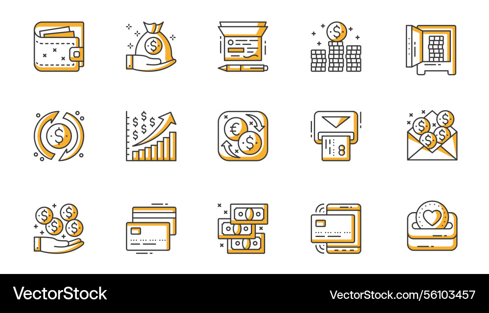 Money icons set in outline stroke design for web Vector Image