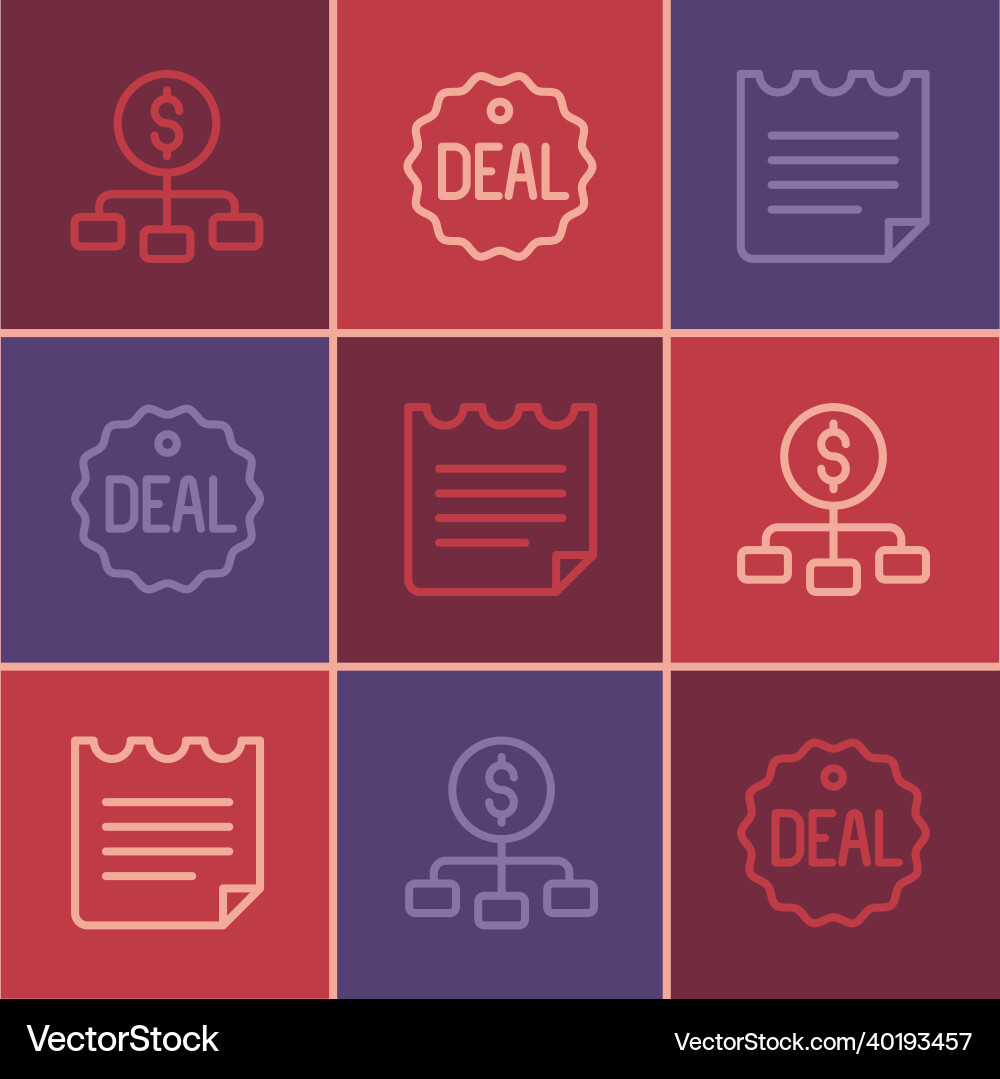 Set line hierarchy with dollar notebook and deal Set line hierarchy with dollar notebook and deal Vector Image