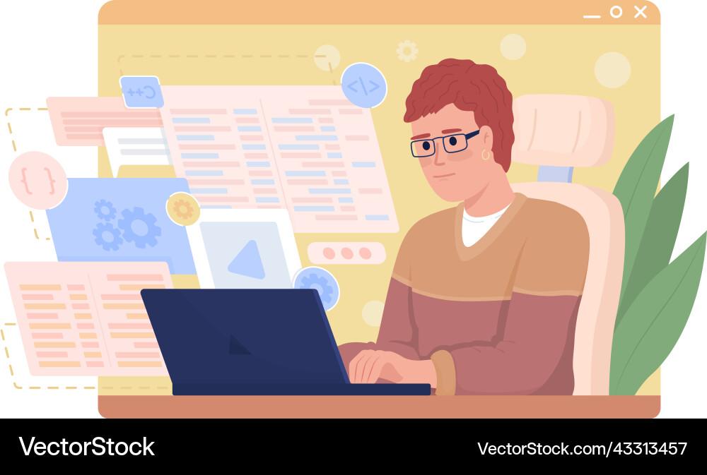 Software developer at work 2d isolated Software developer at work 2d isolated vector image