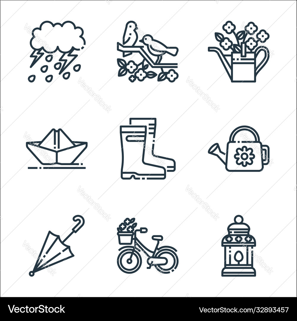 Spring season line icons linear set quality Spring season line icons linear set quality vector image