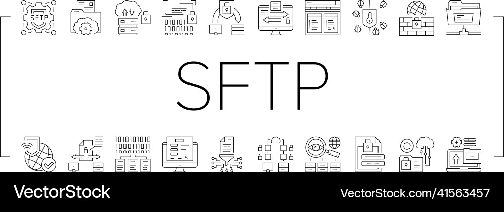 Ssh sftp file transfer protocol icons set Ssh sftp file transfer protocol icons set vector image