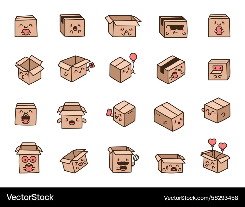 Charming box character set showing various Vector Image