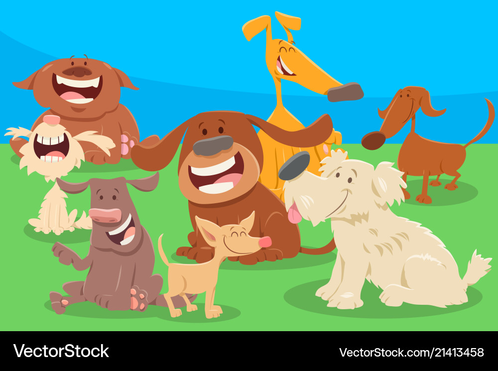 Cute dogs cartoon characters group Royalty Free Vector Image
