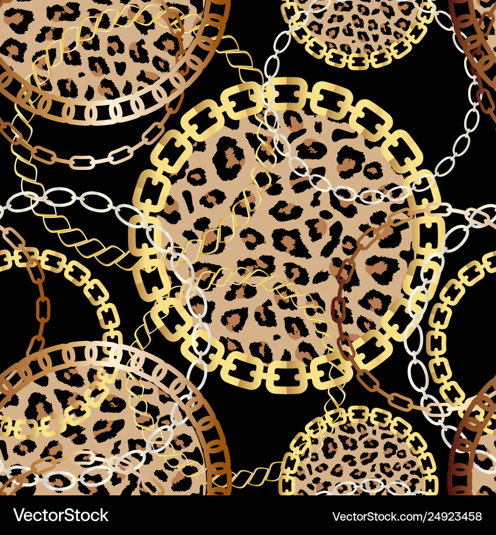 Golden Chain Leopard Print Seamless Pattern Vector Image