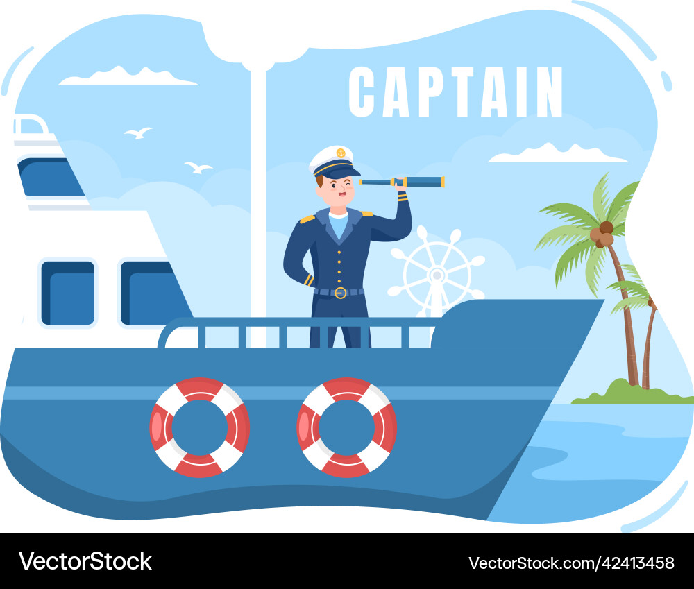 Man cruise ship captain cartoon in sailor uniform Man cruise ship captain cartoon in sailor uniform vector image