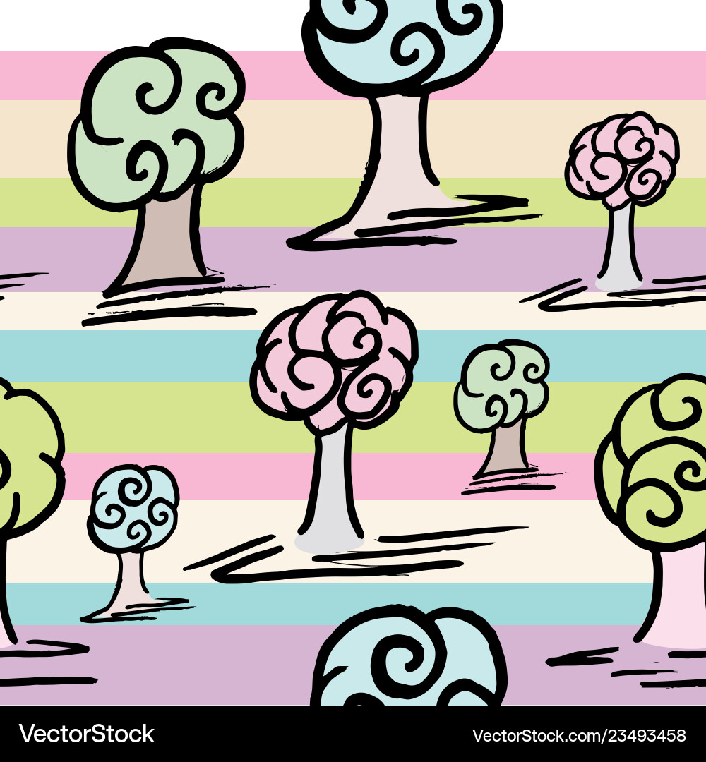Pattern with set of cute trees on abstract line Vector Image