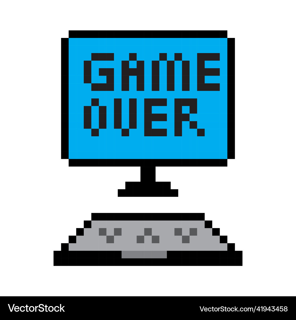 Pixel computer in retro style game over Pixel computer in retro style game over Vector Image