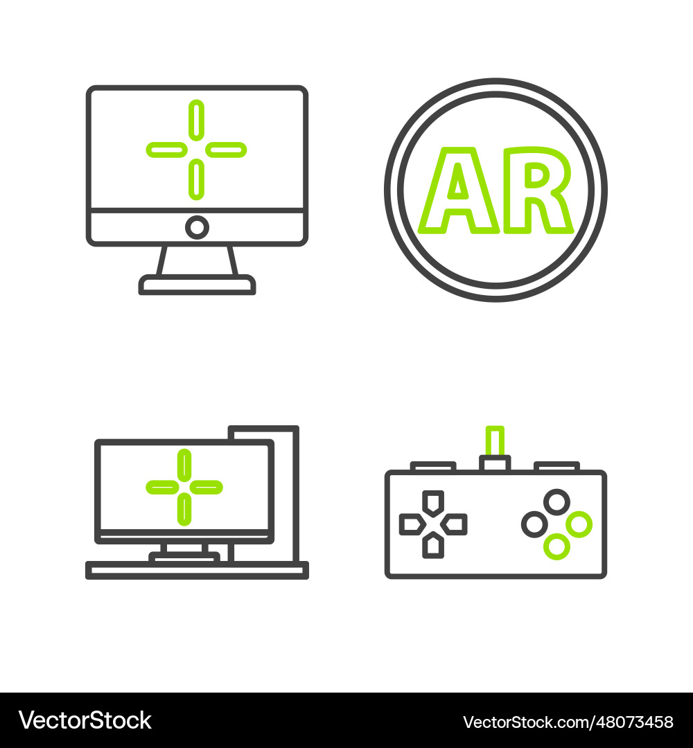 Set Line Gamepad Computer Monitor ar augmented Set Line Gamepad Computer Monitor ar augmented Vektorbild