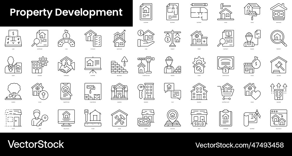 Set of outline property development icons Set of outline property development icons vector image