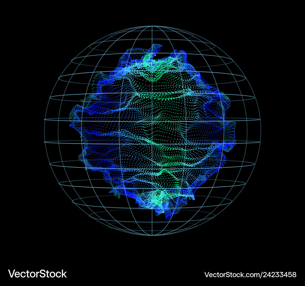 Sphere from particles wave nodes 3d sea flow vector image