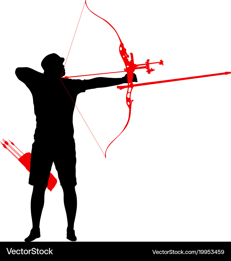 Archer Shooting Bow - Silhouette Vector Image