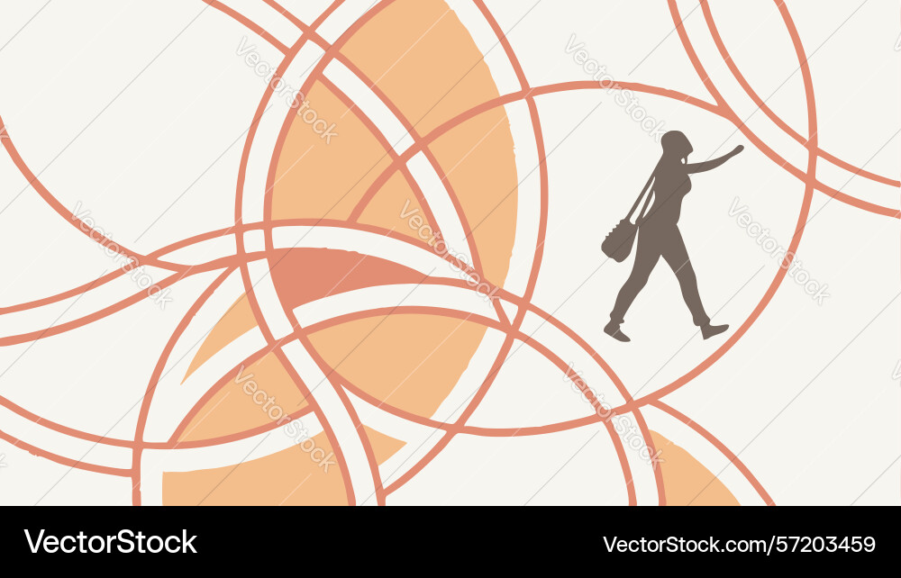 Figure traversing abstract labyrinth path design vector image