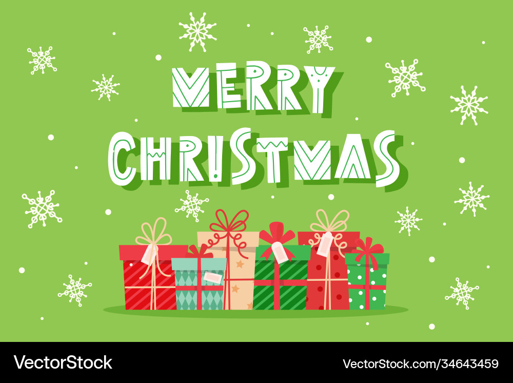Frohe Weihnachten Karte mit Schriftzug und Geschenke Frohe Weihnachten Karte mit Schriftzug und Geschenke vektorbild
