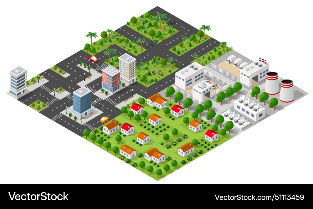 Isometric 3d park trees forest nature elements Vector Image