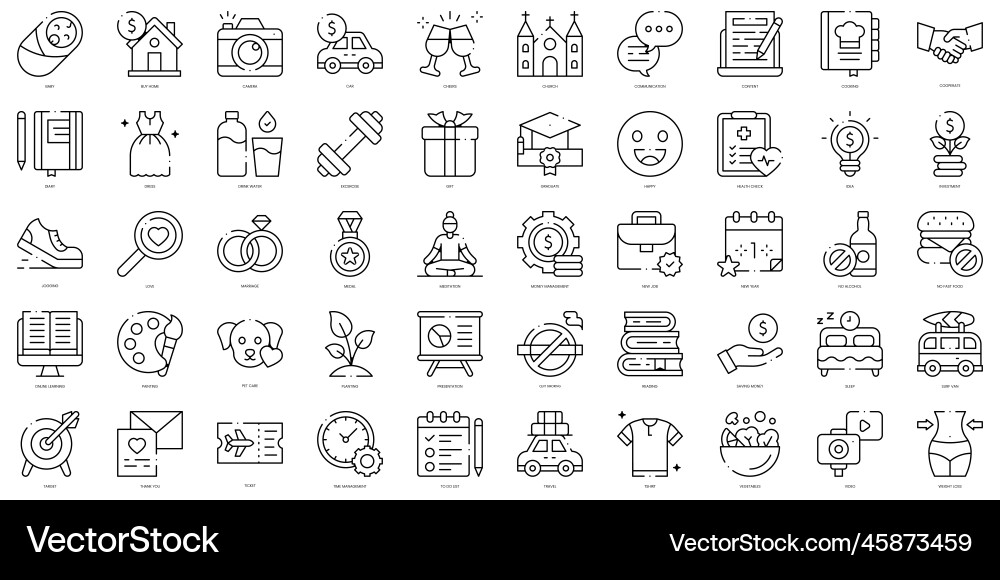 Linear style new year proposals icons bundle Linear style new year proposals icons bundle Vector Image