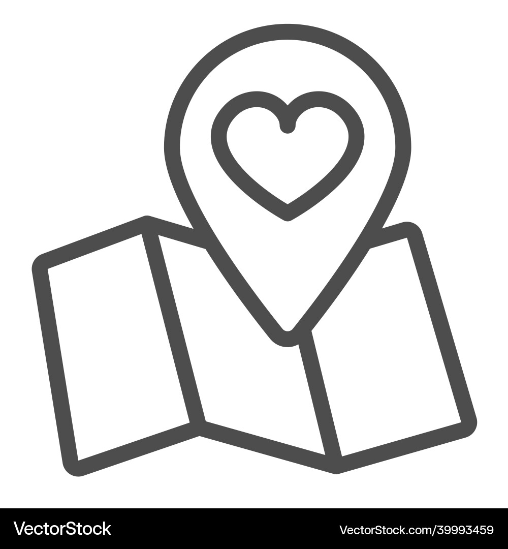 Map and location pin pointer with heart line icon Map and location pin pointer with heart line icon vector image