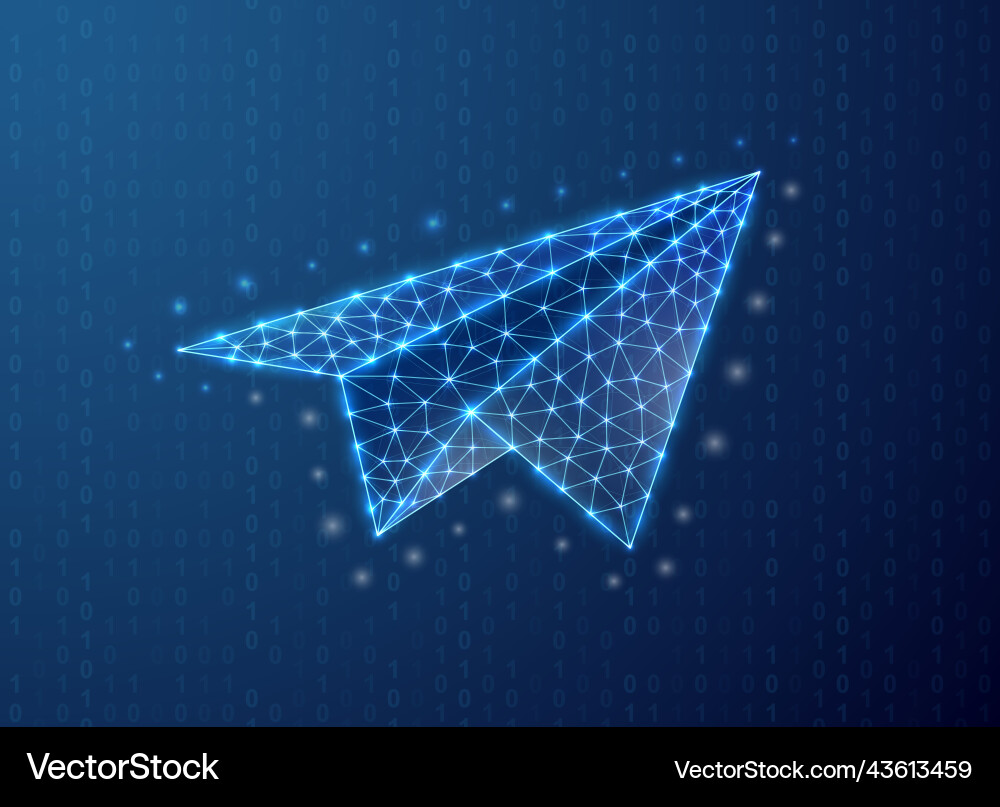 Paper airplane polygonal symbol with binary code Paper airplane polygonal symbol with binary code vector image