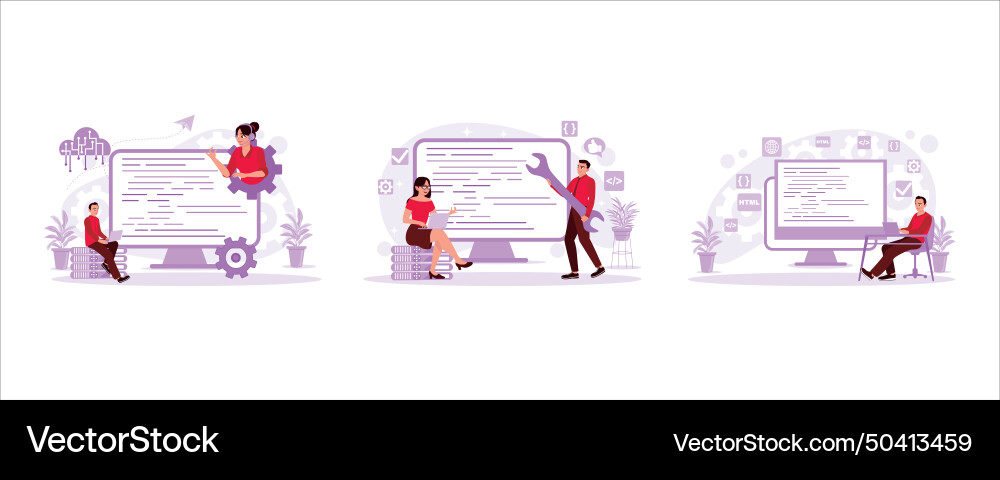 Website coding programmer at work man breaking vector image