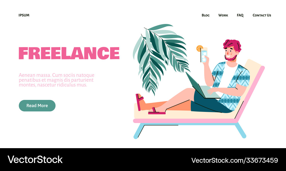 Website interface with man freelancer working Website interface with man freelancer working vector image