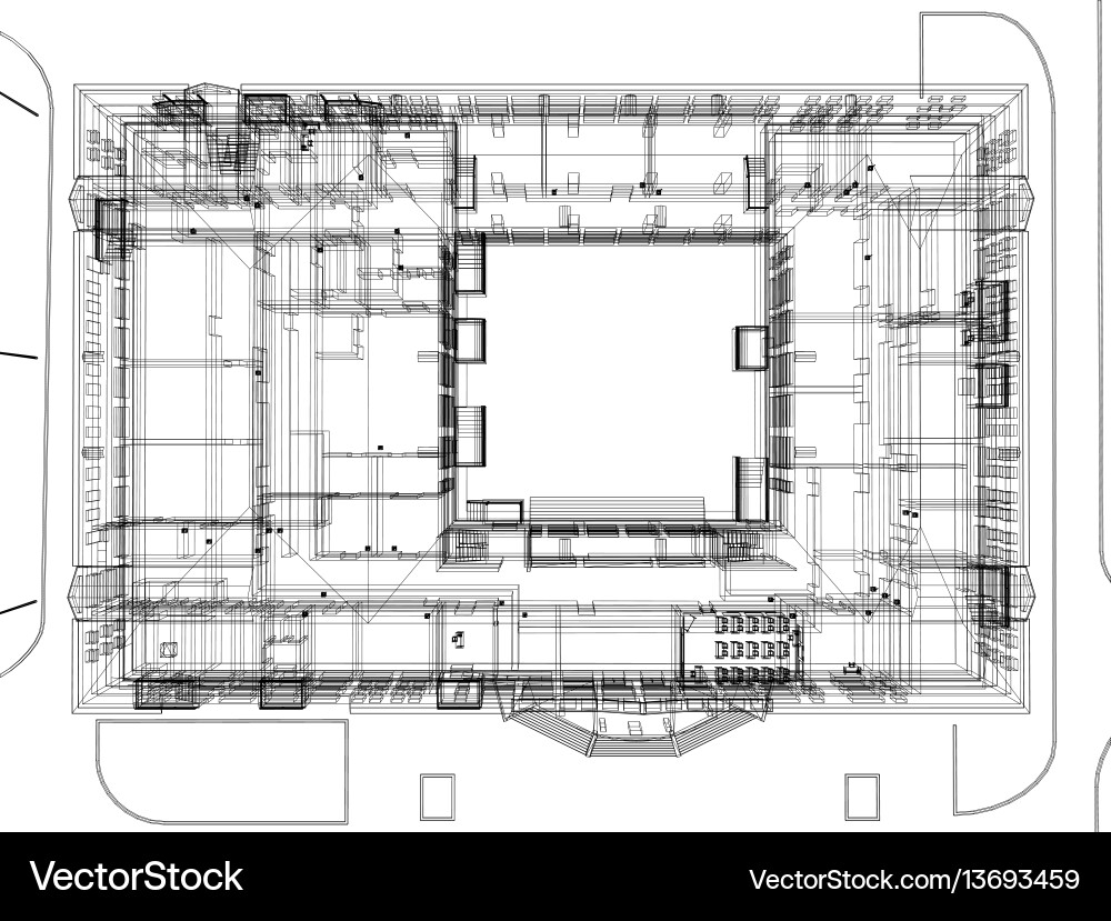 Wireframe Building Blueprint vector image
