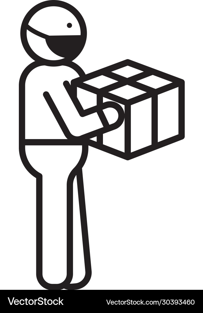 Avatar man with mask and delivery box line style Vector Image