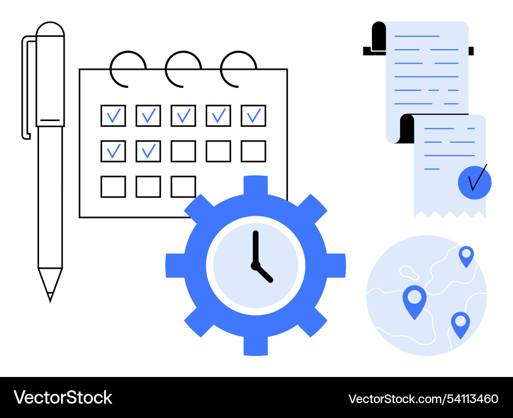 Efficient task management tools including calendar vector image