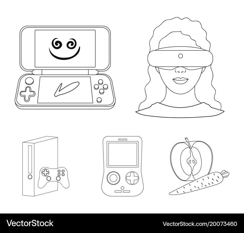 Game console and virtual reality outline icons Vector Image