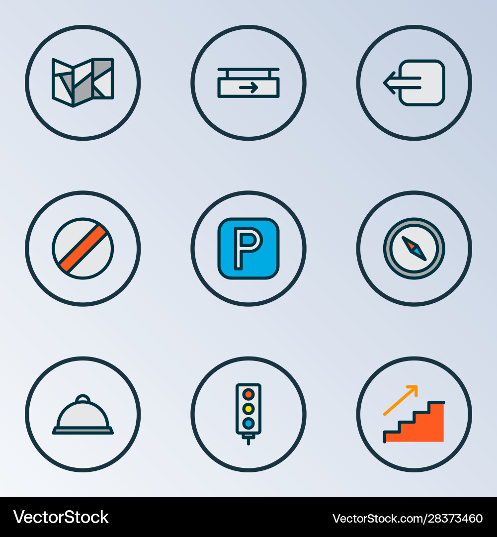Navigation icons colored line set with way out Vector Image