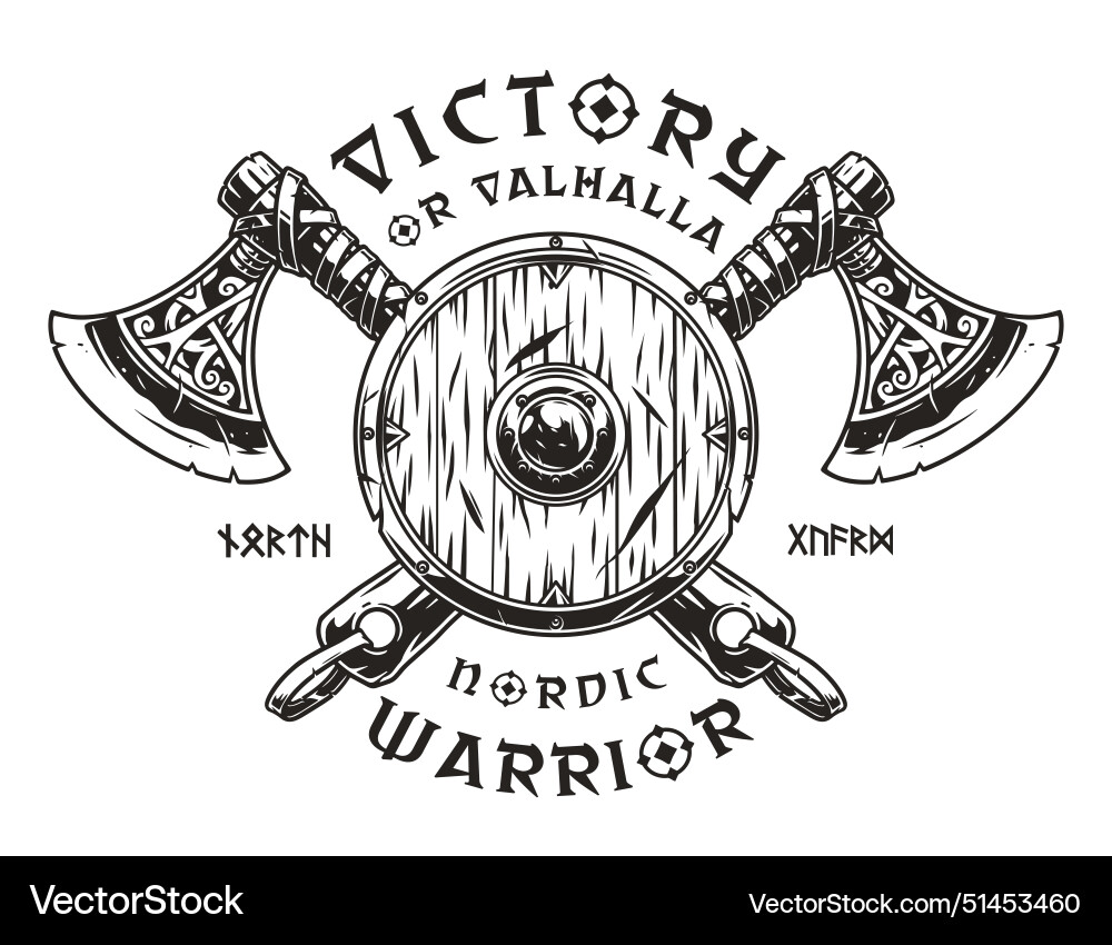 Nordic axes vintage sticker monochrome Nordic axes vintage sticker monochrome vector image
