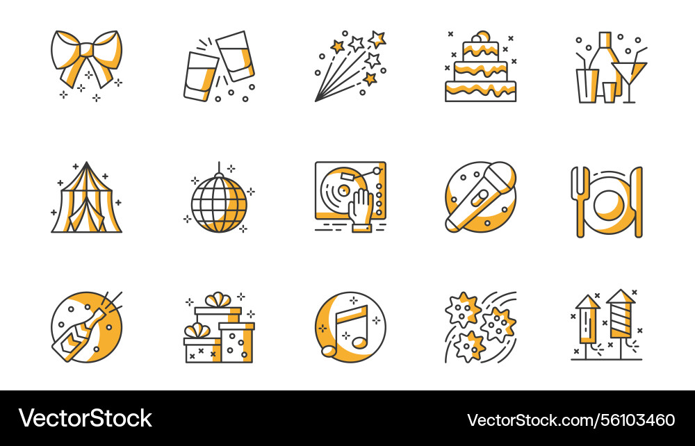 Party icons set in outline stroke design for web Party icons set in outline stroke design for web Vector Image