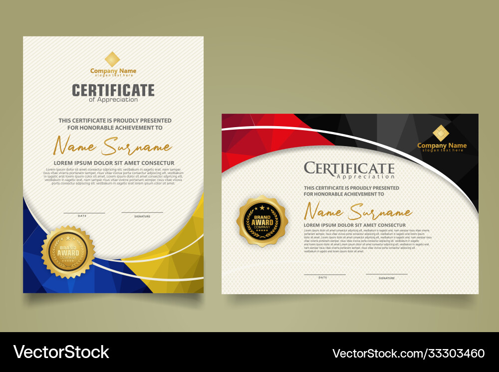 Set modern certificate template with triangle Vector Image
