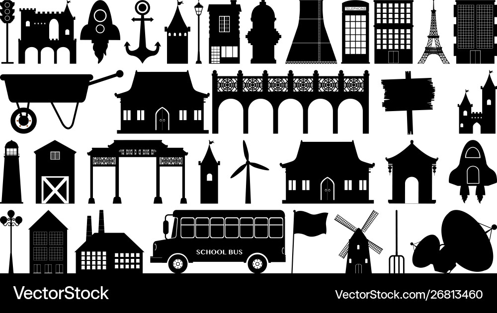Set silhouette isolated objects theme Set silhouette isolated objects theme vector image