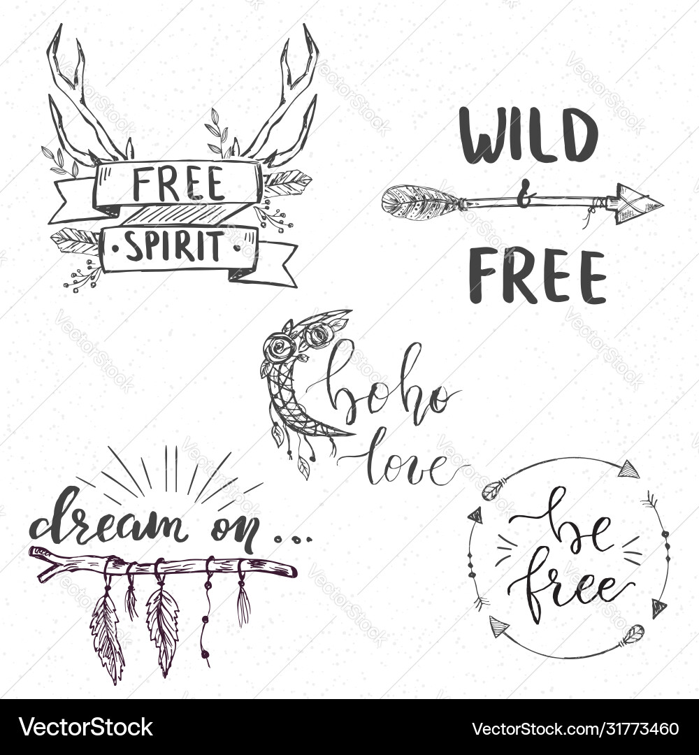 Set templates in boho style with hand lettered Vector Image