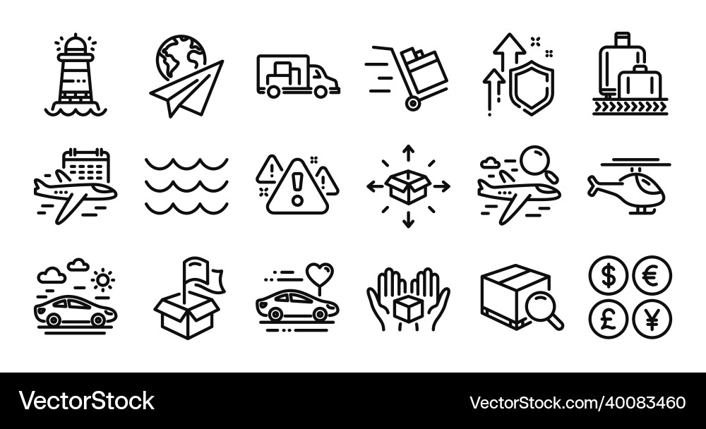 Warning waves and search flight line icons set Vector Image