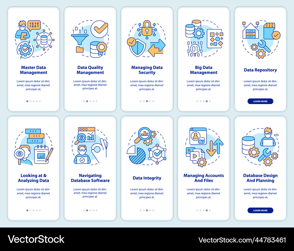 Data management process onboarding mobile app Data management process onboarding mobile app vector image