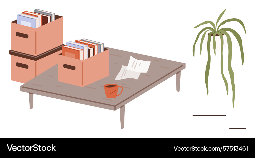 Organized workspace with book boxes on table Vector Image