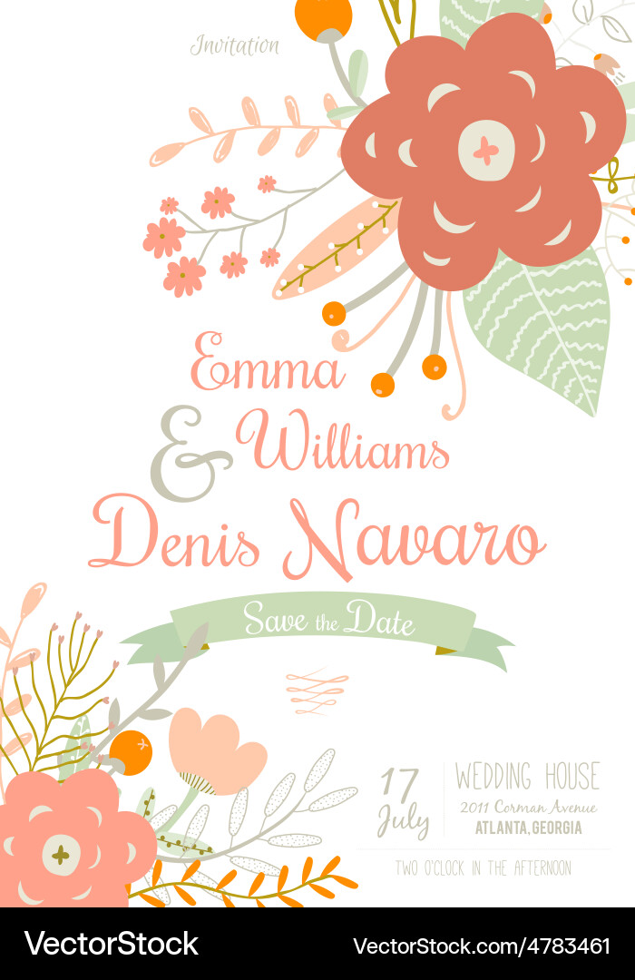 Romantic Floral Save the Date Invitation Vector Image