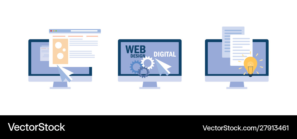 Set Desktop-Computer-Bildschirme Web-Programmierung Set Desktop-Computer-Bildschirme Web-Programmierung vektorbild
