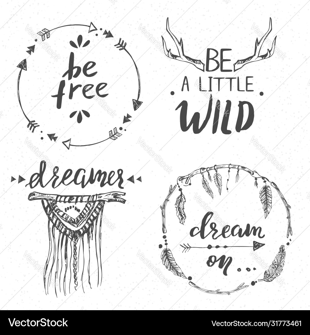 Set templates in boho style with hand lettered Set templates in boho style with hand lettered Vector Image