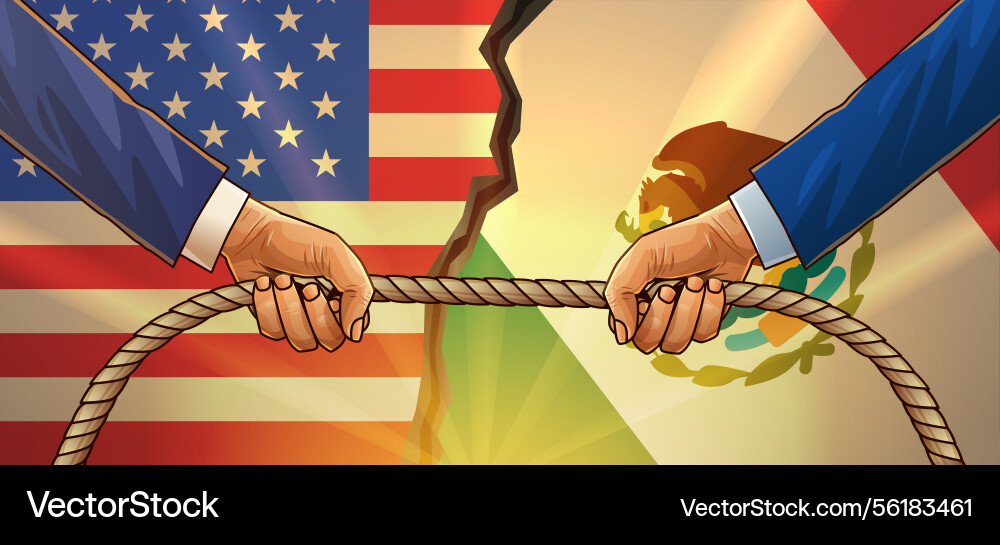 Trade war usa mexico concept tug-of-war between Trade war usa mexico concept tug-of-war between vector image