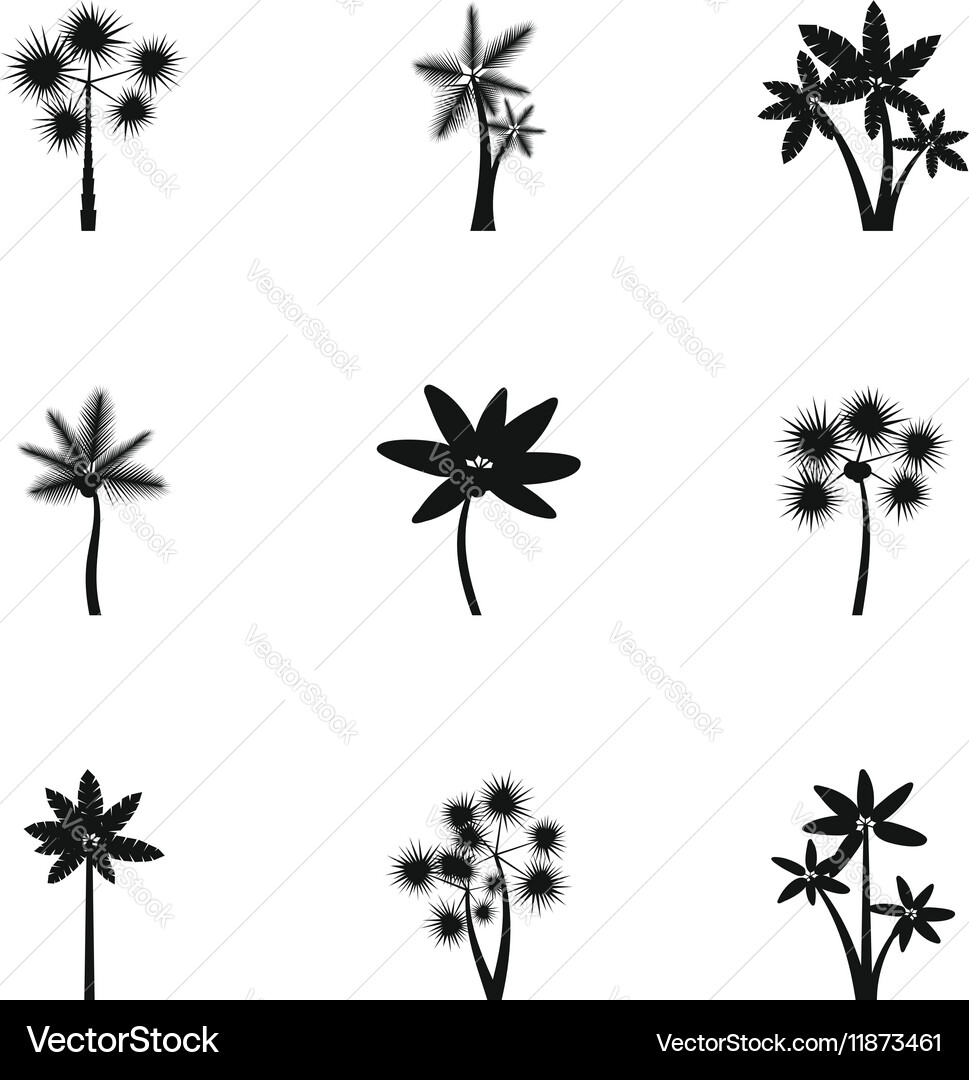 Types of palm icons set simple style Vector Image