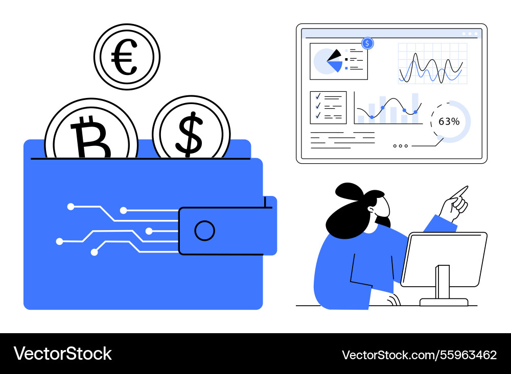 Digital wallet with cryptocurrency coins and data Digital wallet with cryptocurrency coins and data vector image