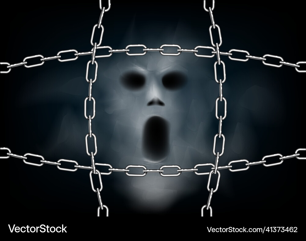 Head of the ghost behind a grid chains Head of the ghost behind a grid chains vector image
