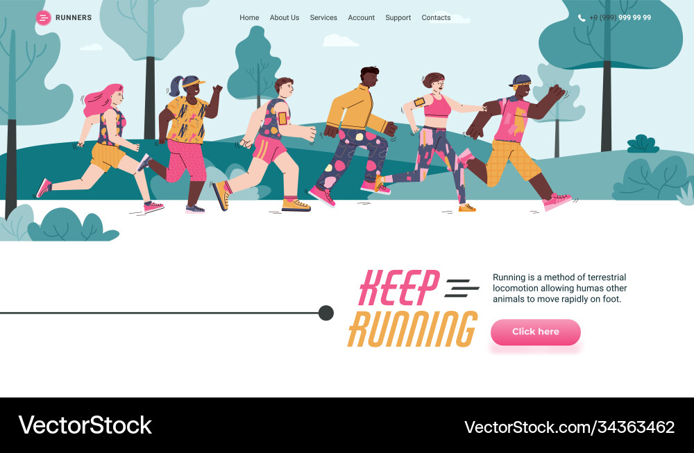 Landing page template with app for running Landing page template with app for running vector image