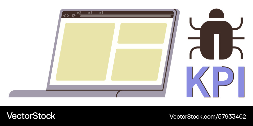 Laptop displaying data with bug icon and kpi text vector image