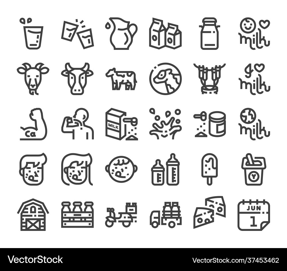 Milk icon bold linear set Milk icon bold linear set vector image