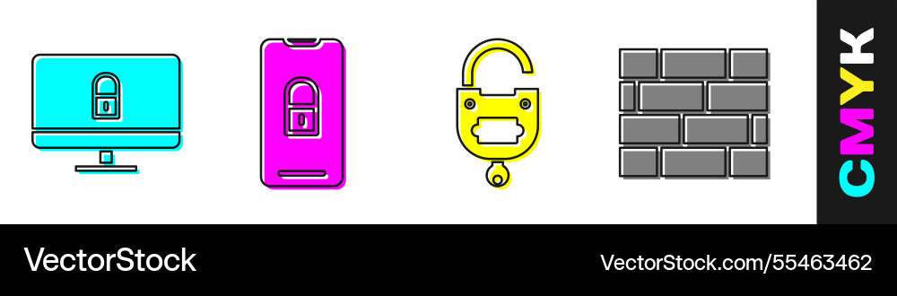 Set lock on computer monitor mobile with closed Set lock on computer monitor mobile with closed Vector Image