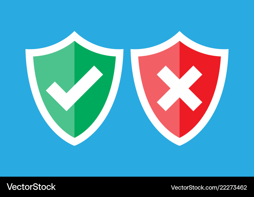 Shields and check marks approved rejected