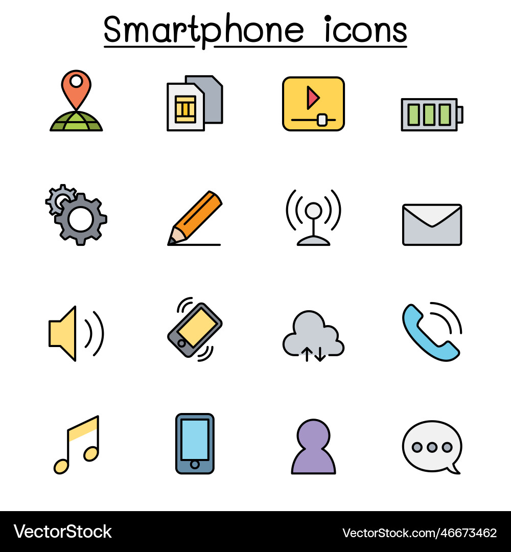 Smart phone color line icon set Smart phone color line icon set vector image