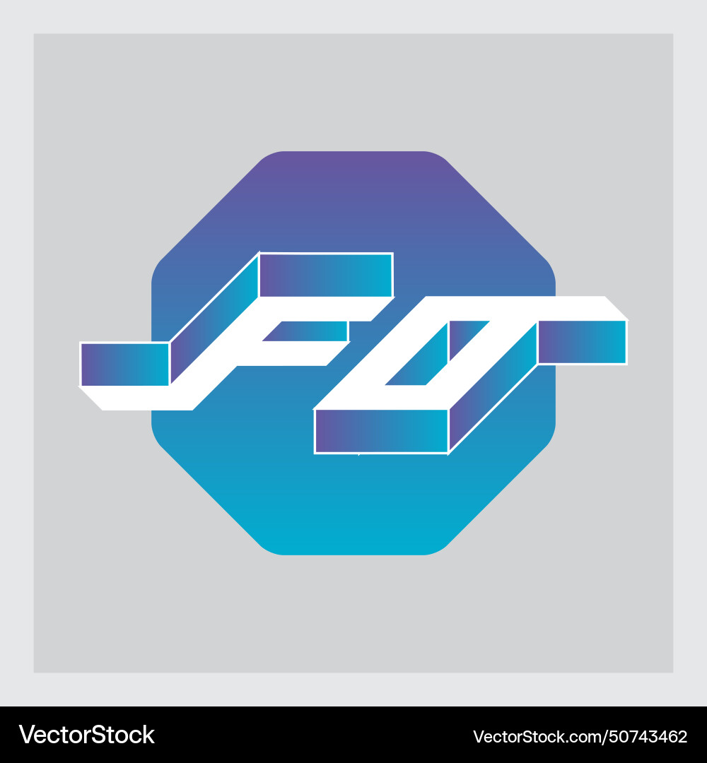 Three-dimension letters f and o on a hexagonal Vector Image